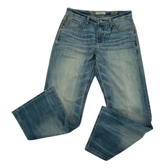 BKE Tyler Jeans Men's Size 32R Straight Leg Medium Wash Whiskers Stitched Denim - Picture 8 of 12